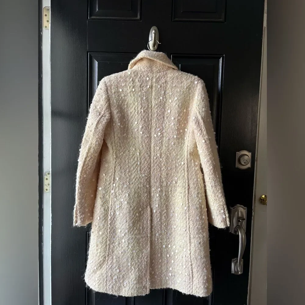 VTG Banana Republic Cream Pink Wool Sequin Coat Size MP - Picture 4 of 12